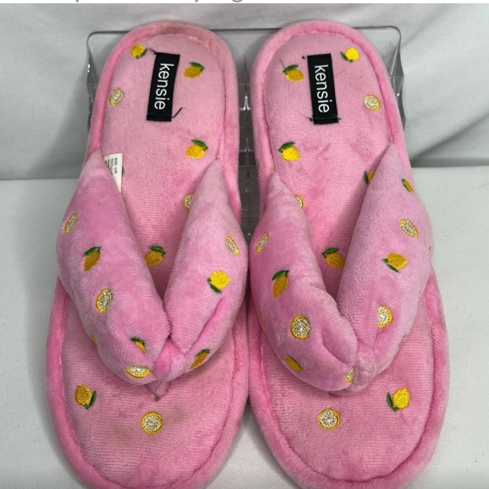 Kensie Pink Slip On Flip Flop House Shoes/Slippers with Yellow Lemons. Size L-9